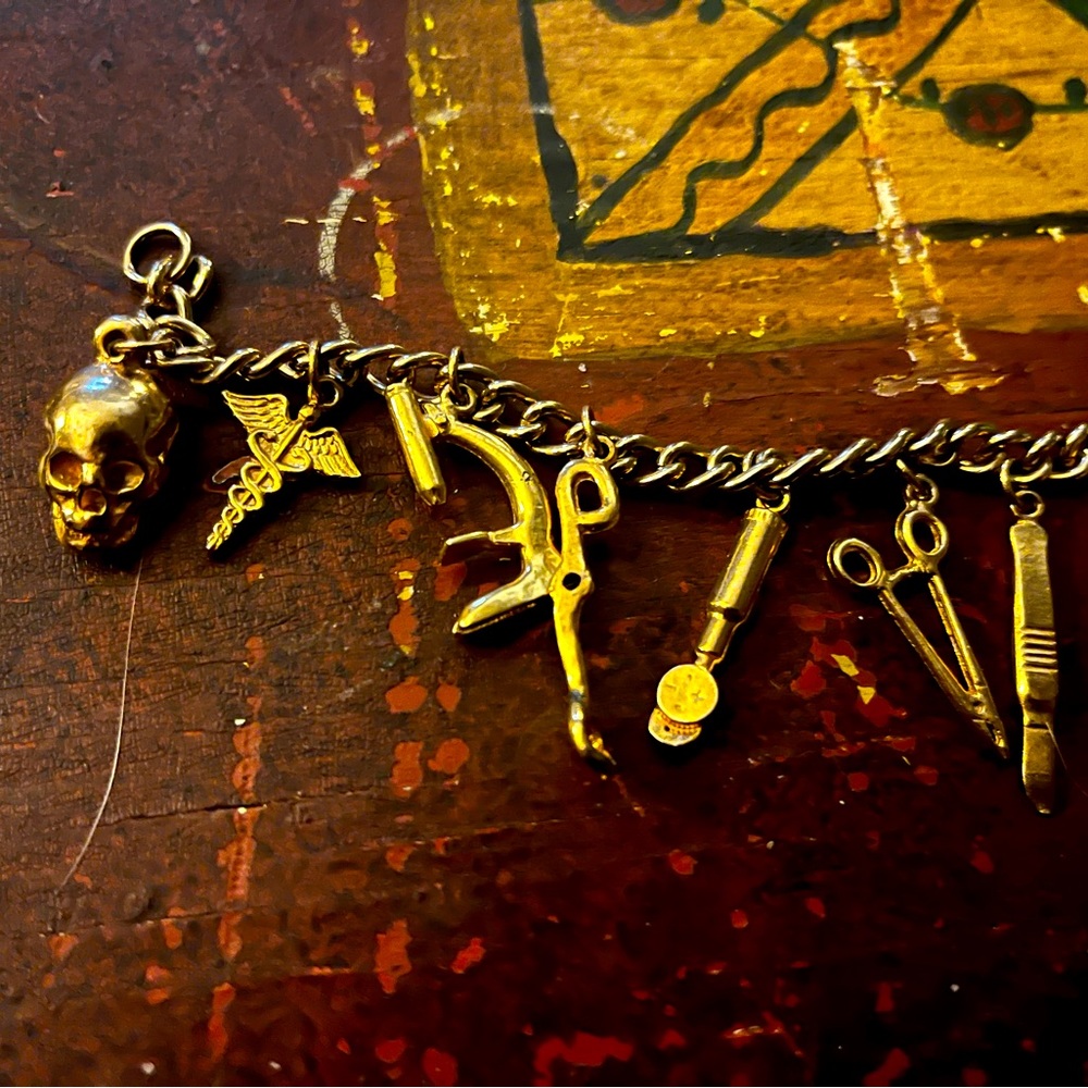 Vintage Medical Charm Bracelet (Gold-like metal- unsure metal type)